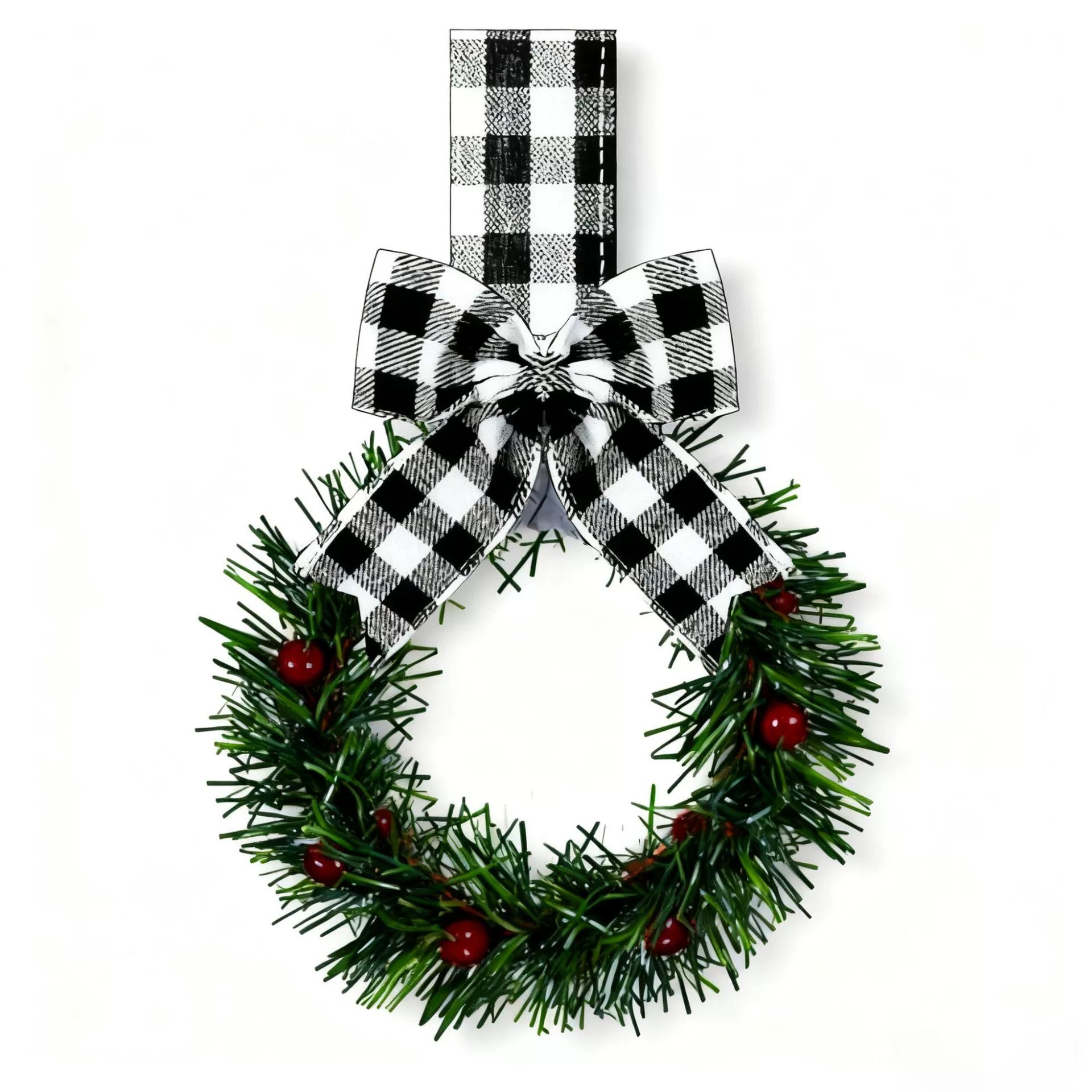 🎄Holiday Mini Window Wreaths with Ribbon Bows & Red Berries - Small Cabinet Hangers🎄