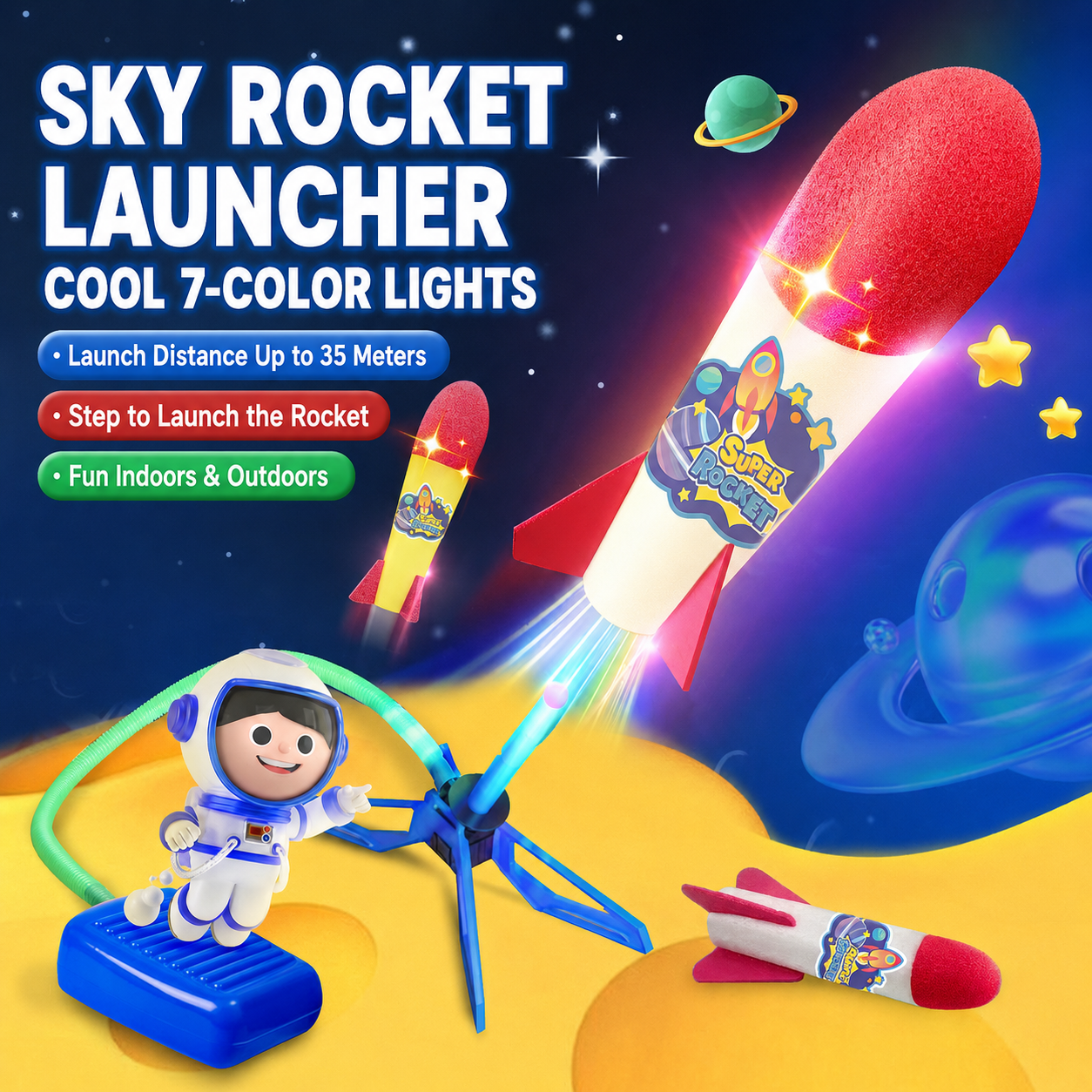 🚀Stomp Rocket Launcher – Outdoor Kids Toy with Multiple Rocket Packs (1–12 Rockets)