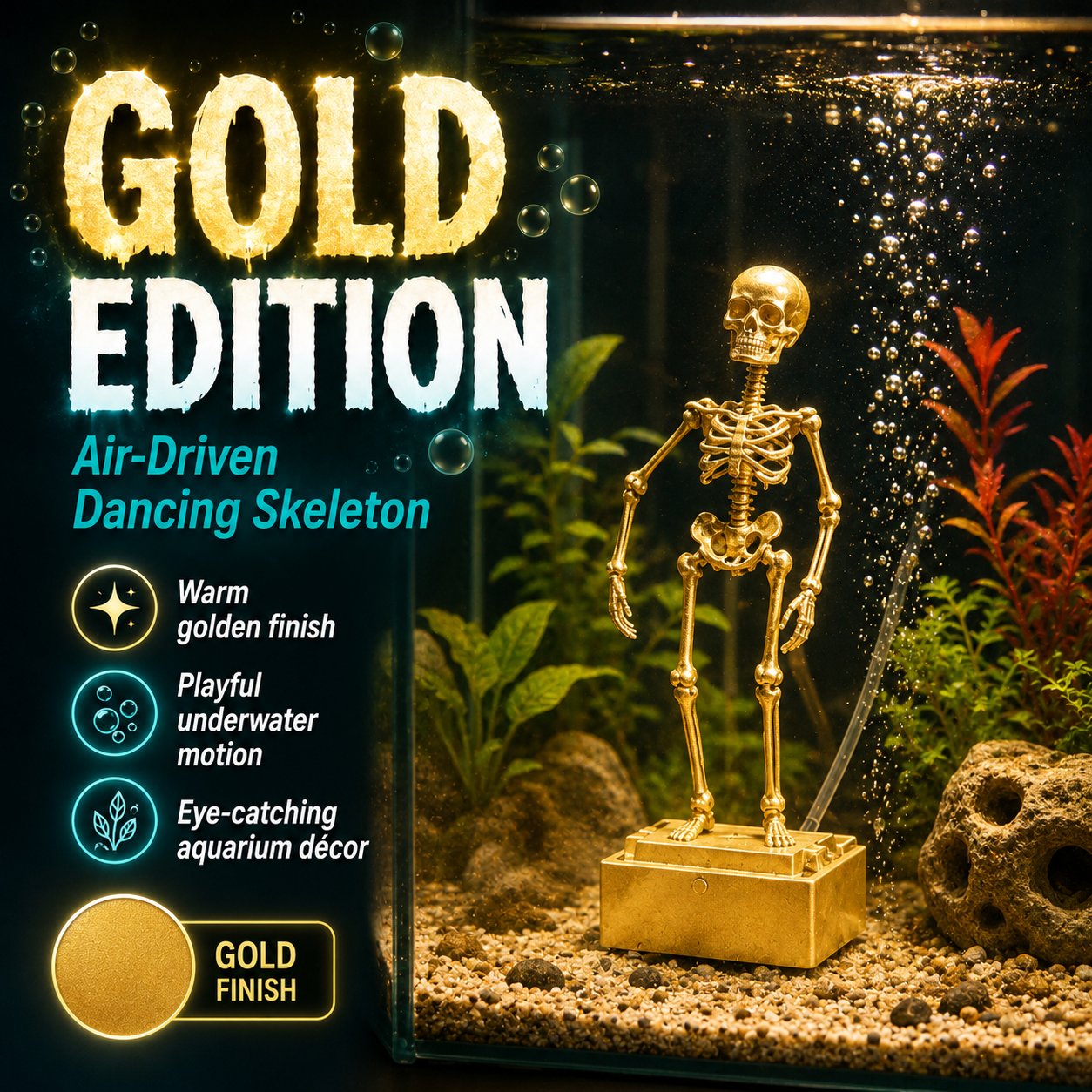 💀 Dancing Skeleton Aquarium Ornament – Bubble-Powered Moving Fish Tank Decoration
