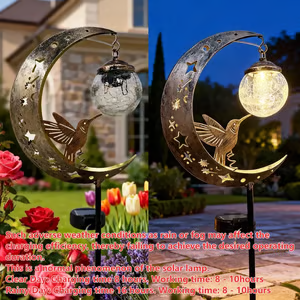 🌙✨ Hummingbird Moon Solar Garden Stake Lights – Outdoor Waterproof Garden Decor