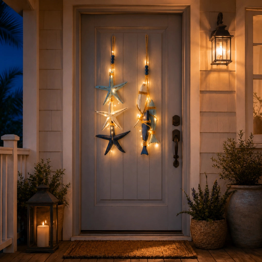 Coastal Wooden Hanging Ornament – LED Light & Non-Light Ocean Décor