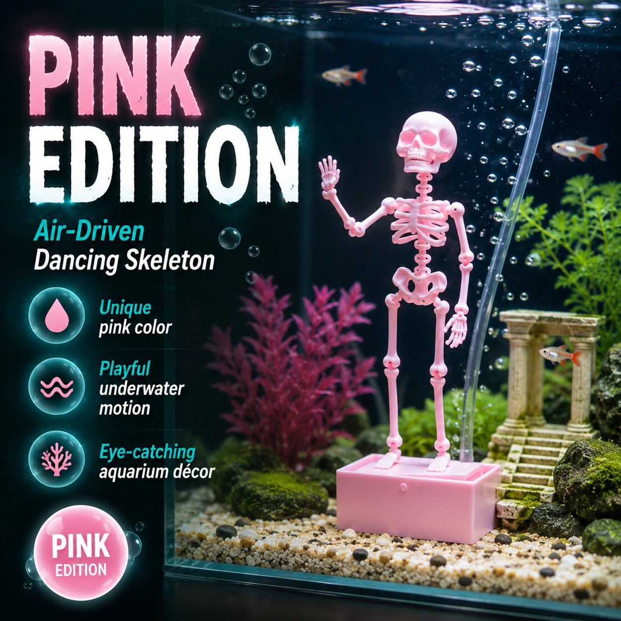 💀 Dancing Skeleton Aquarium Ornament – Bubble-Powered Moving Fish Tank Decoration