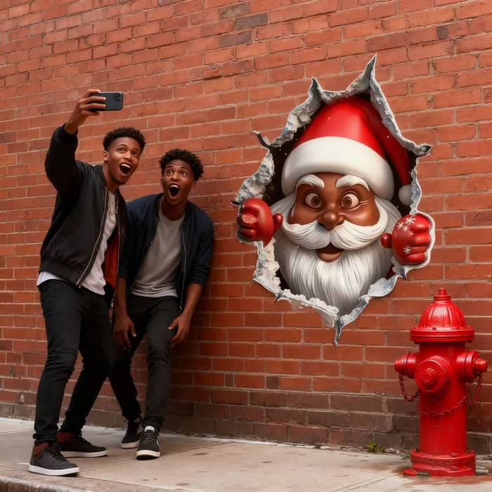 🎅✨ Santa Breaking Through the Wall 3D Christmas Decal 🎄