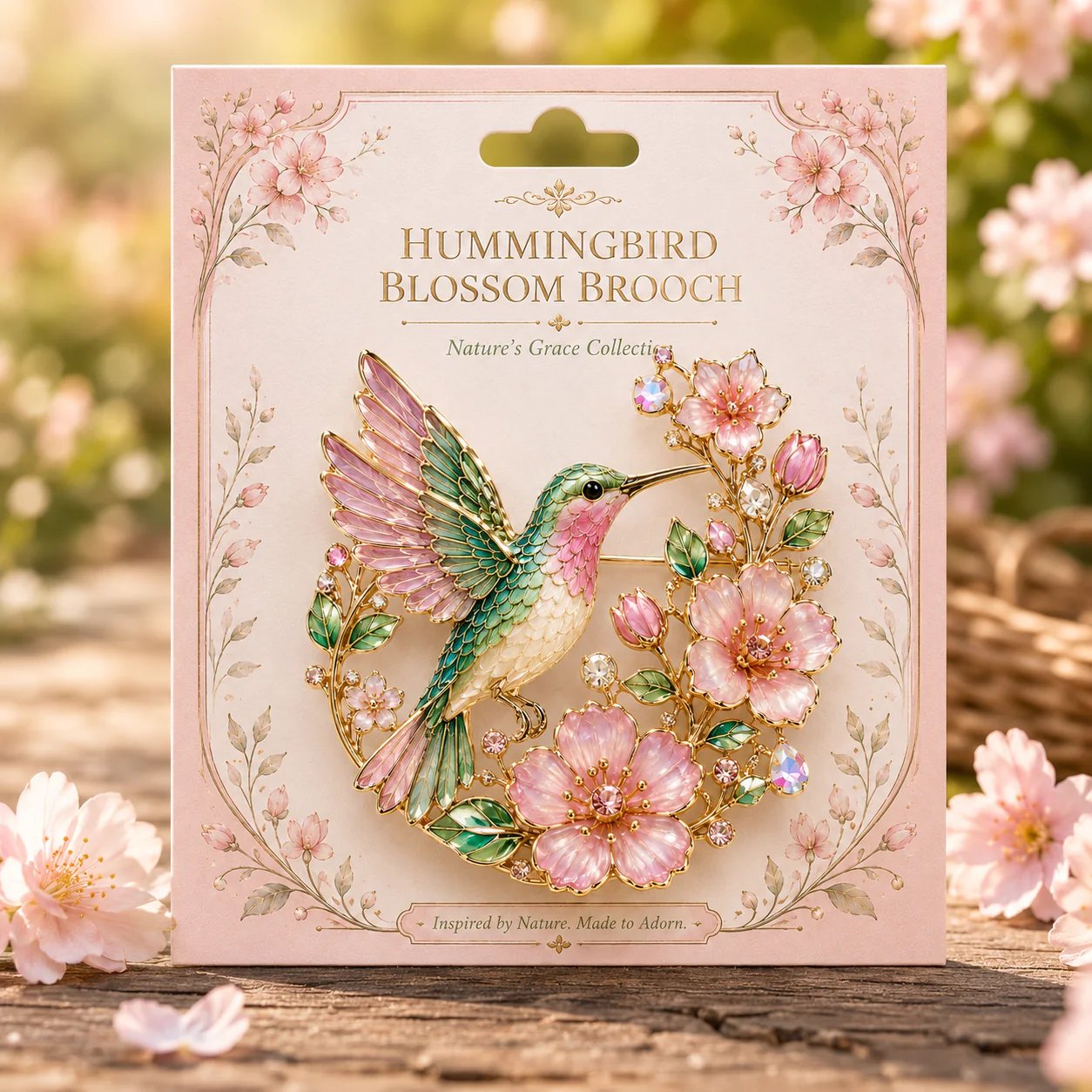 Hummingbird Blossom Brooch – Elegant Floral Pin Inspired by Nature