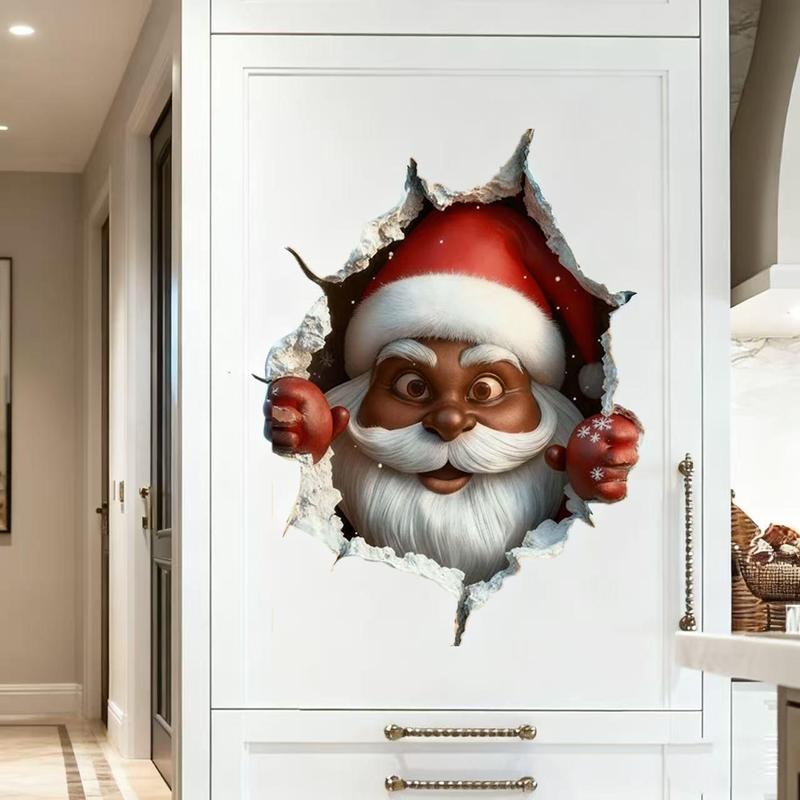 🎅✨ Santa Breaking Through the Wall 3D Christmas Decal 🎄