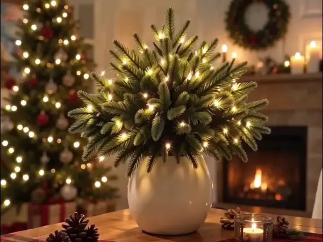 🎄🎁 Glowing Evergreen Pine Branches with Warm Lights – 5/10 Branches for Christmas Decor ✨✨