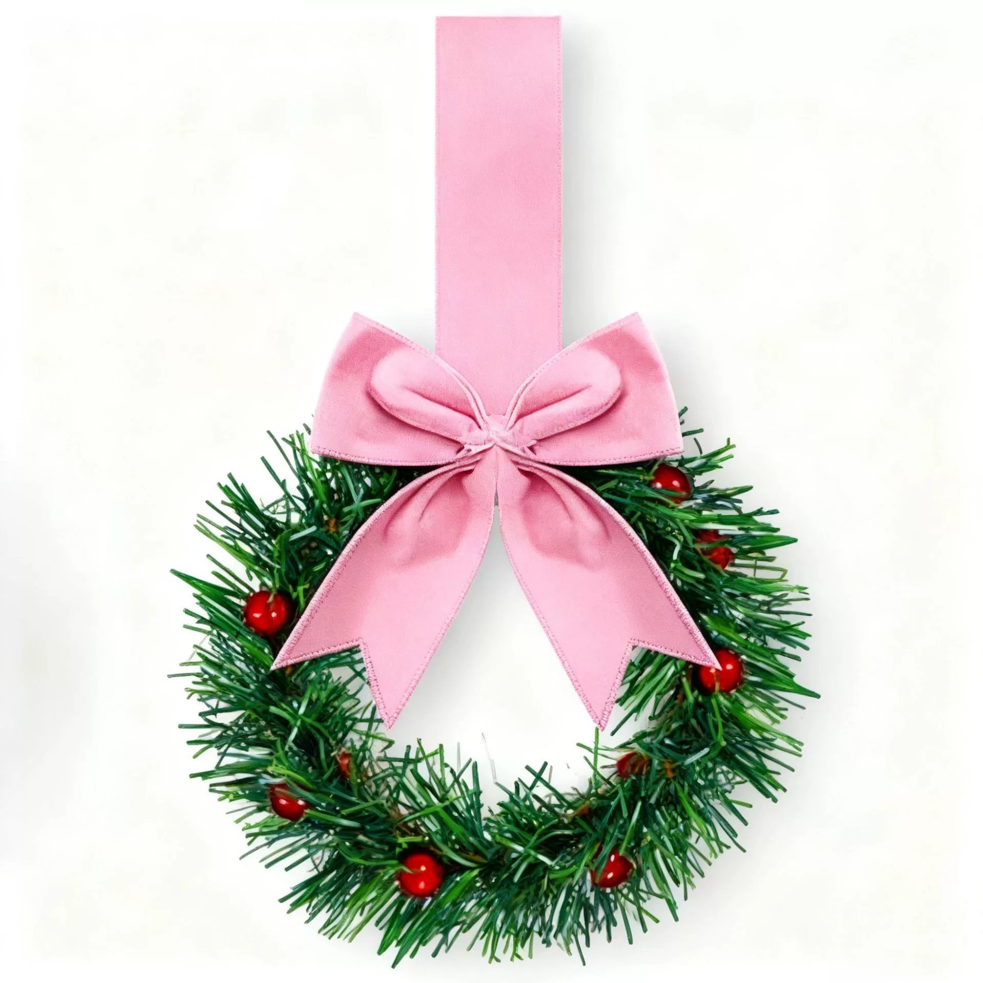 🎄Holiday Mini Window Wreaths with Ribbon Bows & Red Berries - Small Cabinet Hangers🎄