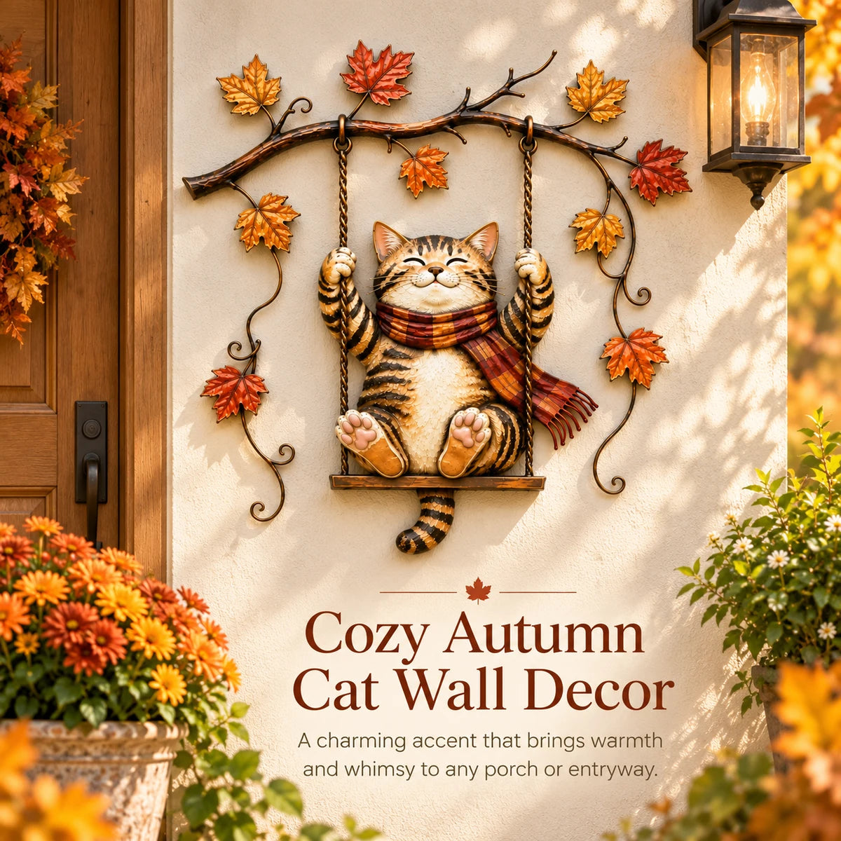 Cozy autumn cat wall decor display