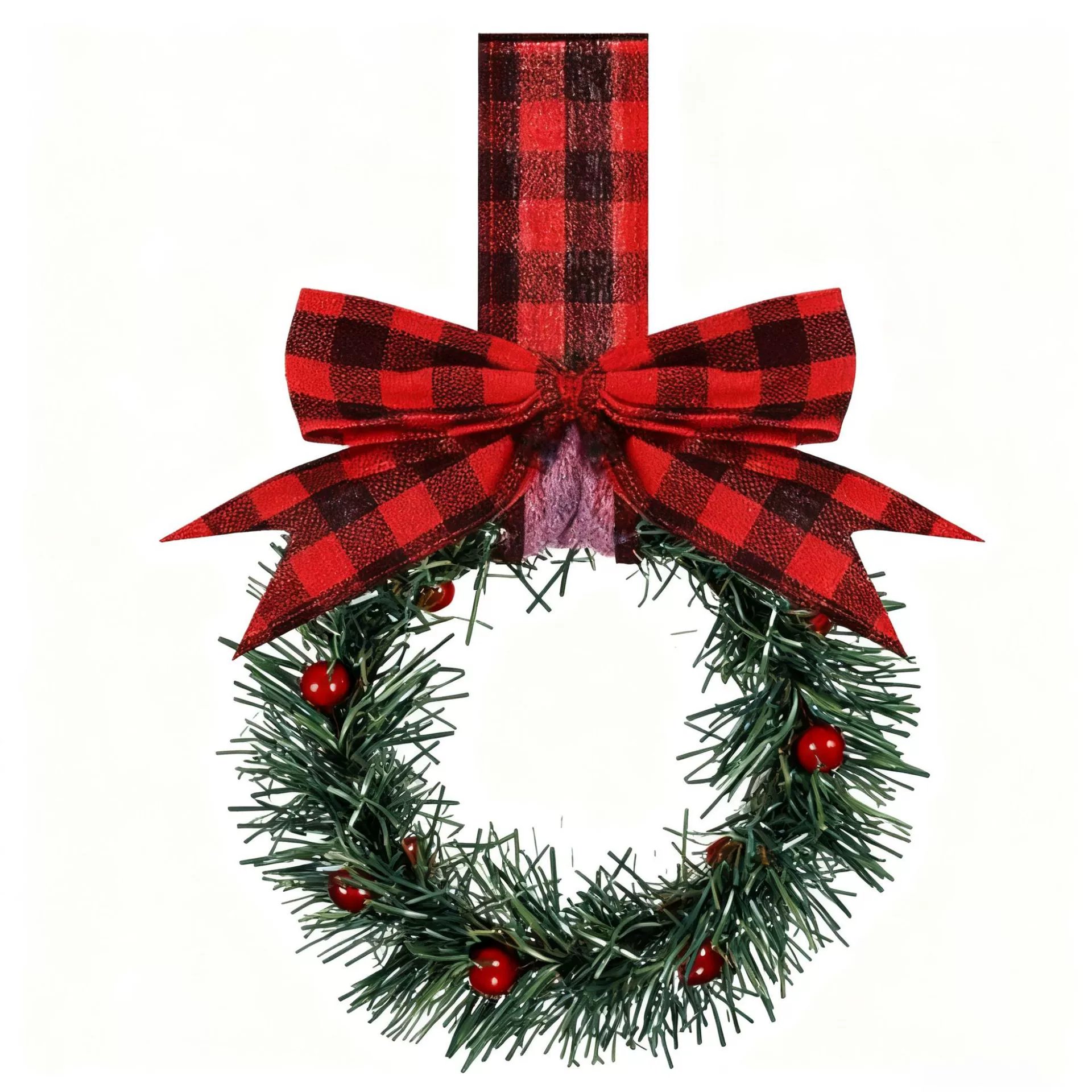 🎄Holiday Mini Window Wreaths with Ribbon Bows & Red Berries - Small Cabinet Hangers🎄