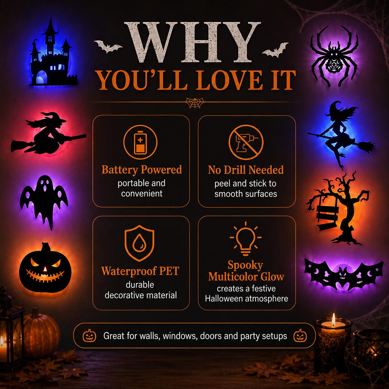 🎃 Halloween LED Glow Silhouette Wall Stickers