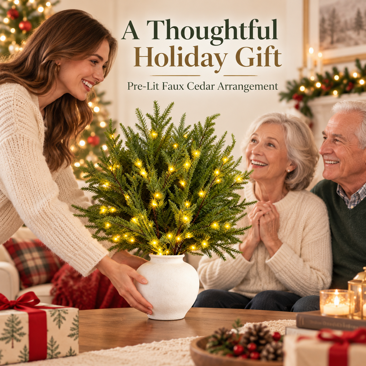 🎄🎁 Glowing Evergreen Pine Branches with Warm Lights – 5/10 Branches for Christmas Decor ✨✨
