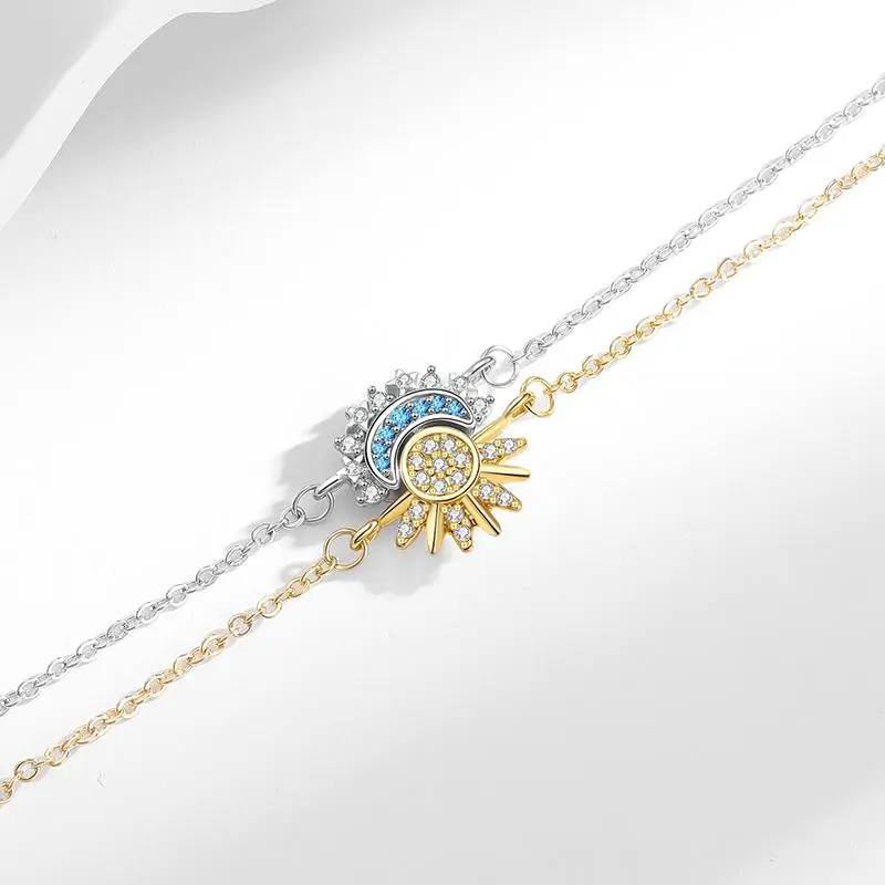 Gold sun and blue moon bracelet friendship sister matching jewelry