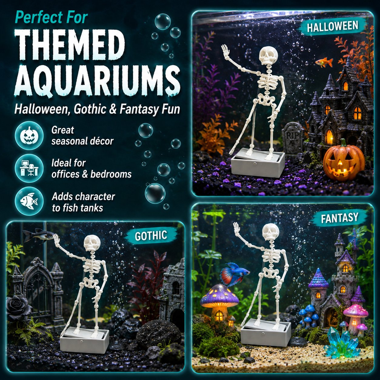 💀 Dancing Skeleton Aquarium Ornament – Bubble-Powered Moving Fish Tank Decoration