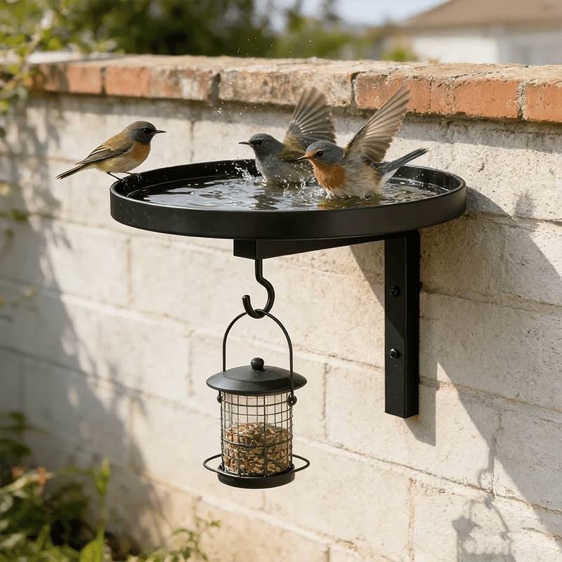 Wall-Mounted Bird Bath with Hanging Hook – Space-Saving Garden Decor 🐦🌿