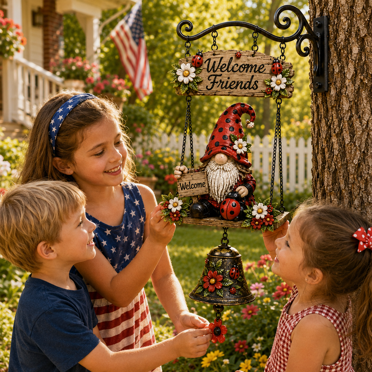 🐞 Rustic Garden Gnome Bell Hanging Decor for Porch & Garden