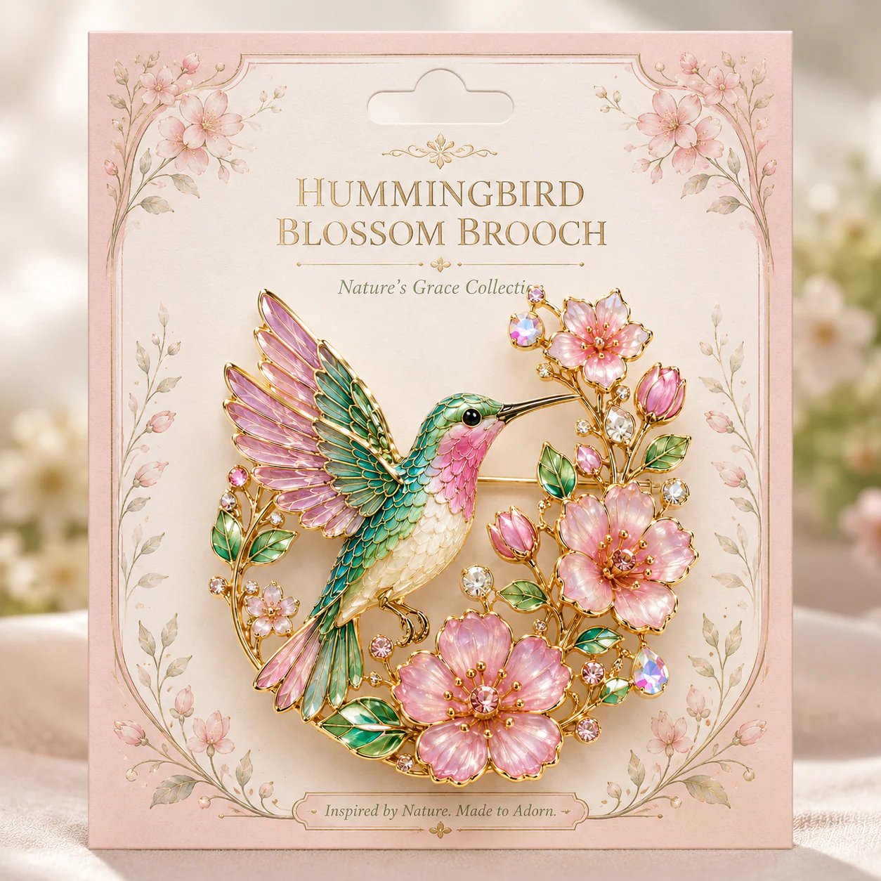 Hummingbird Blossom Brooch – Elegant Floral Pin Inspired by Nature