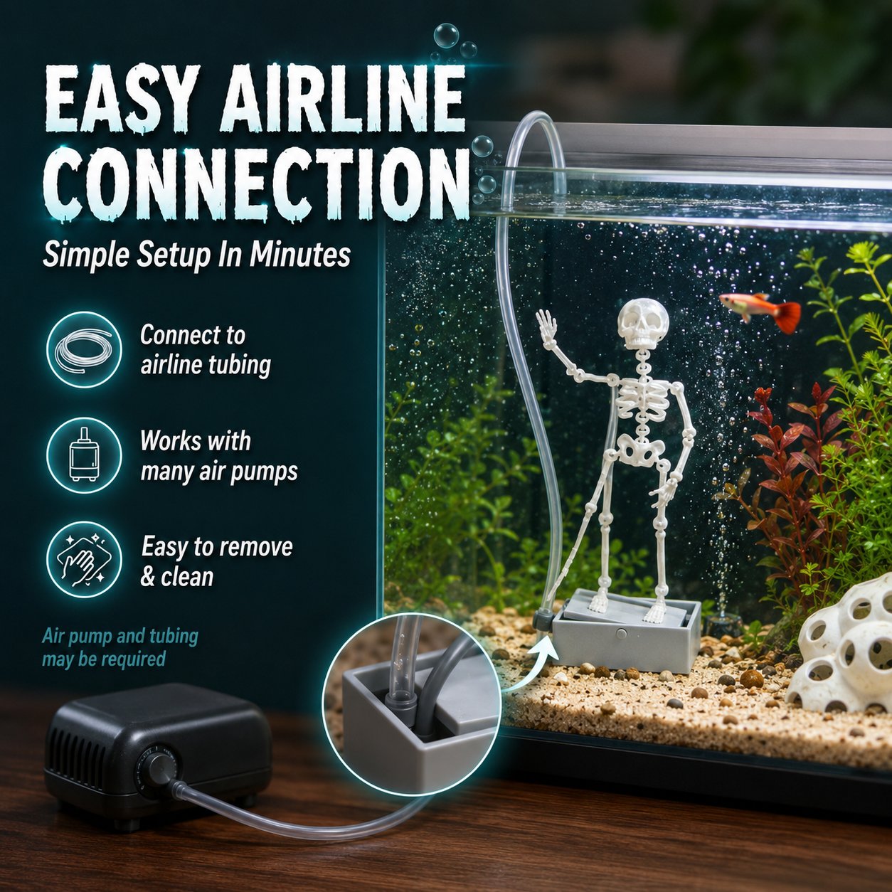 💀 Dancing Skeleton Aquarium Ornament – Bubble-Powered Moving Fish Tank Decoration