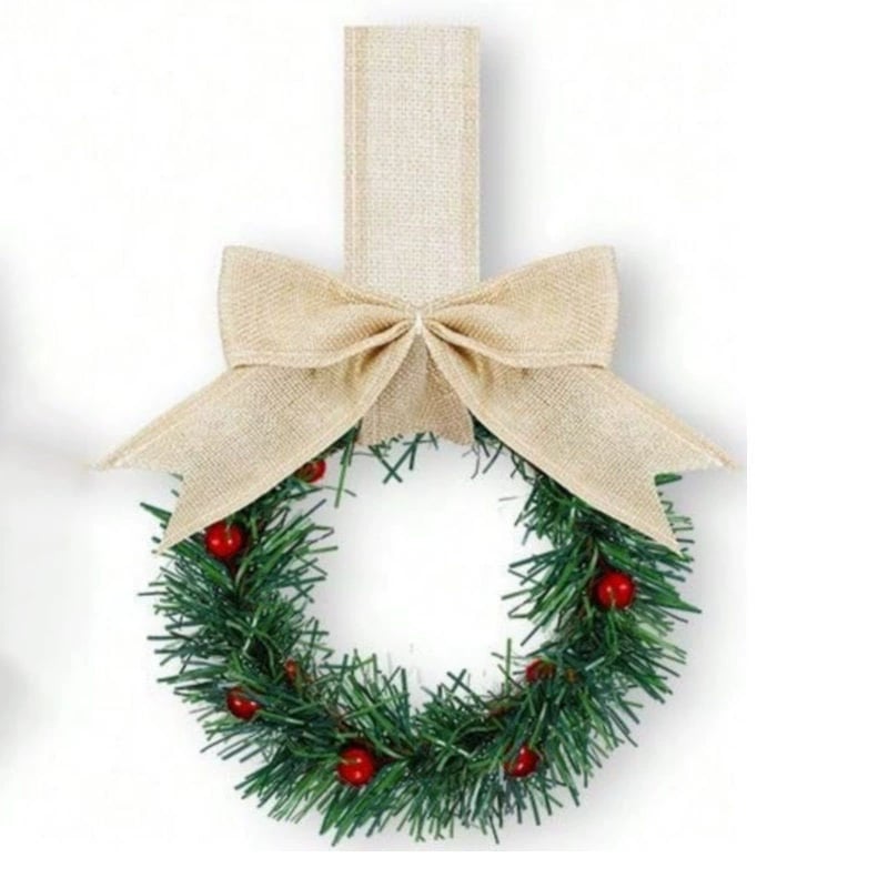 🎄Holiday Mini Window Wreaths with Ribbon Bows & Red Berries - Small Cabinet Hangers🎄