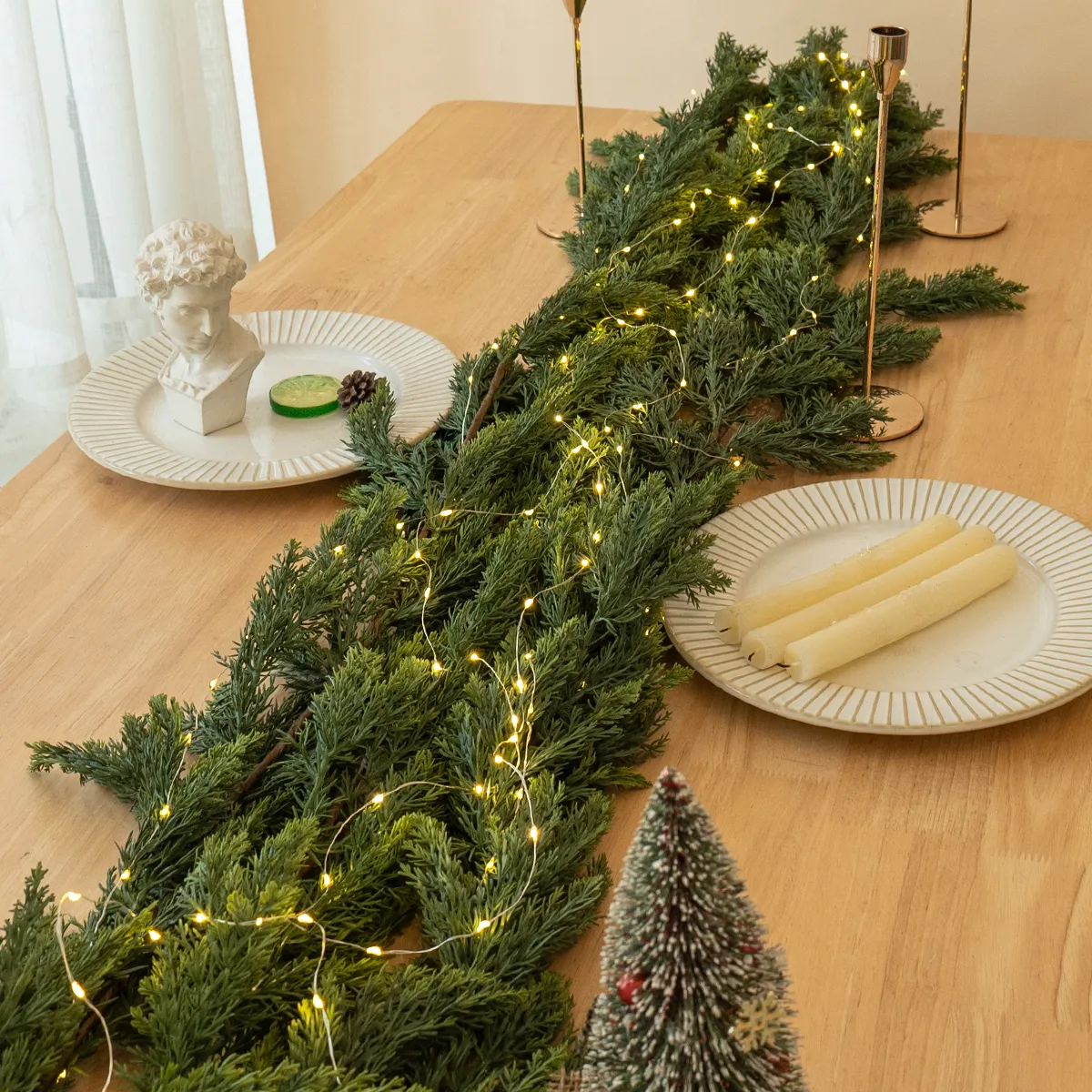 2-Pack 6ft Real Touch Artificial Cedar Garland with free LED string lights - image 11