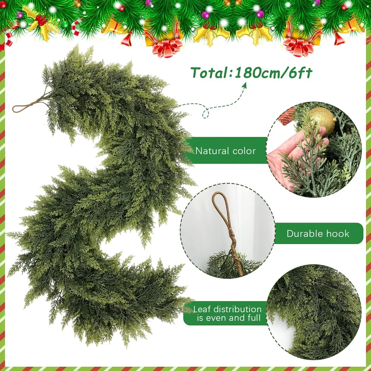 2-Pack 6ft Real Touch Artificial Cedar Garland with free LED string lights - image 7
