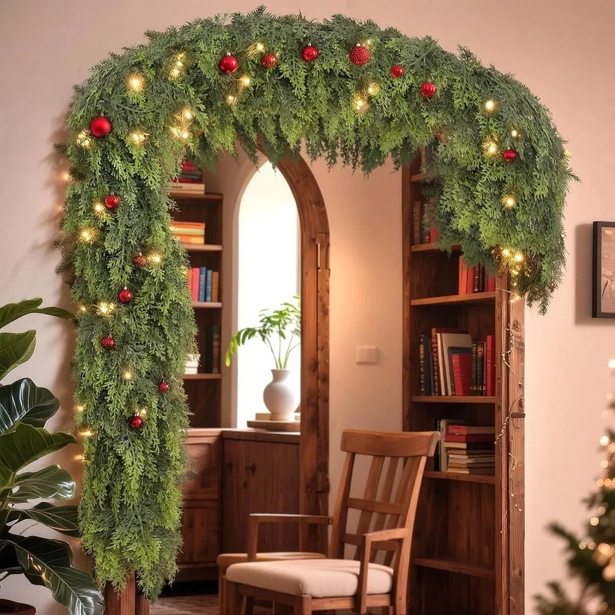 2-Pack 6ft Real Touch Artificial Cedar Garland with free LED string lights - image 3