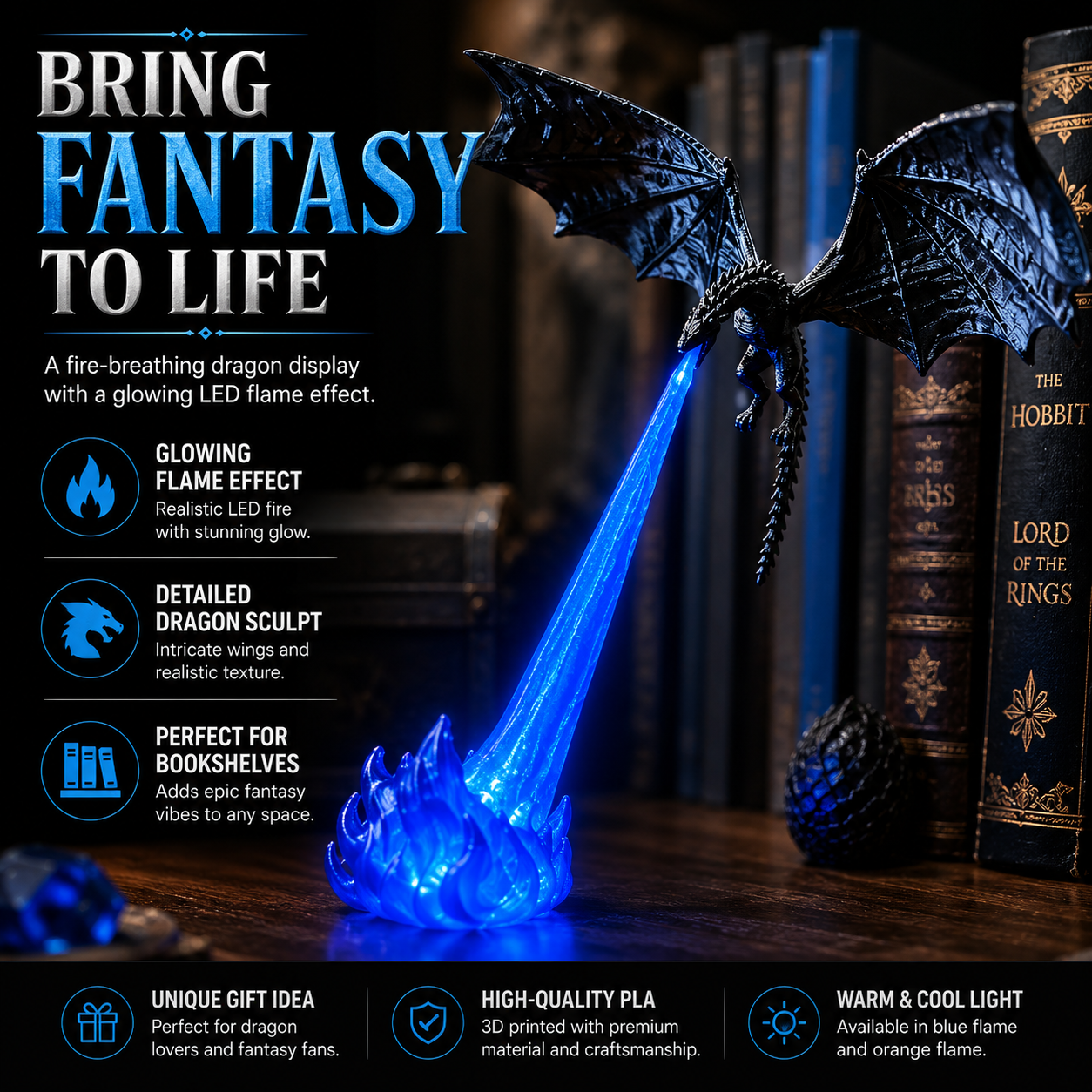 Fire-breathing dragon book nook light product image 1