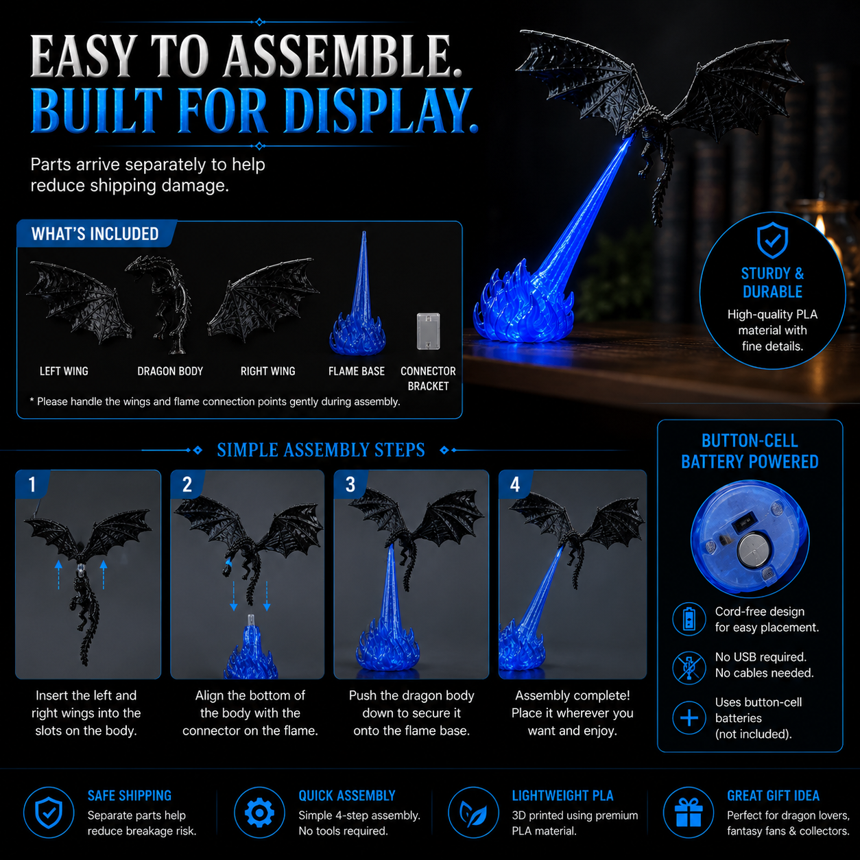 Fire-breathing dragon book nook light product image 4