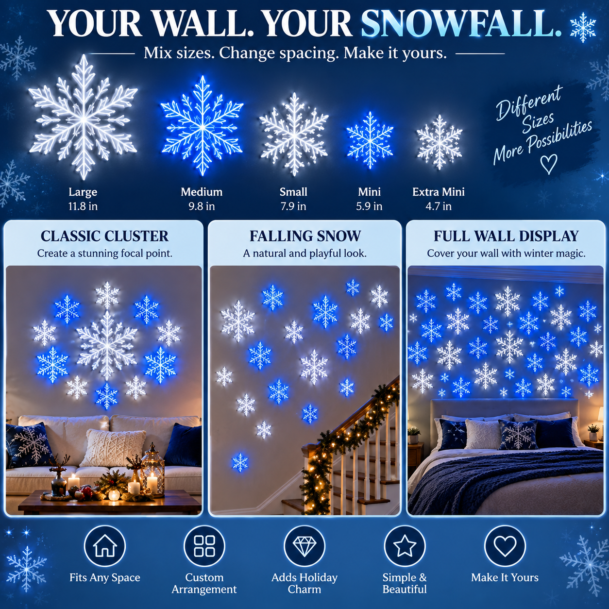 Crystal look LED snowflake detail
