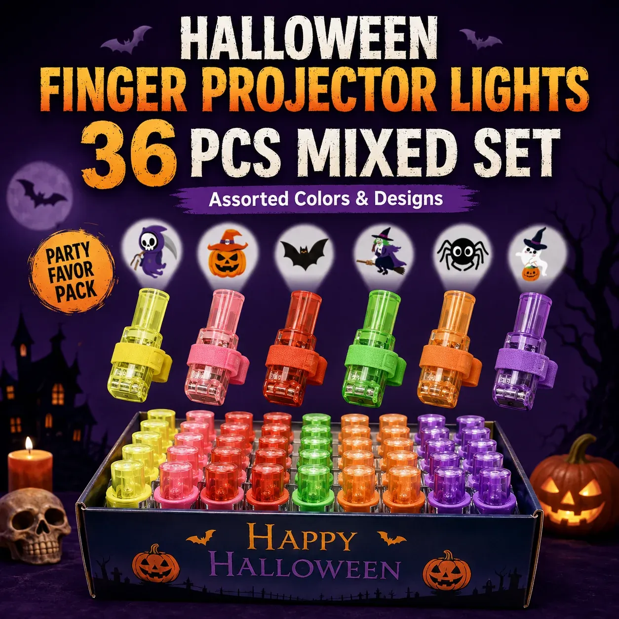 🎃 Spooky Pattern Finger Projector Lights (36 Pcs)