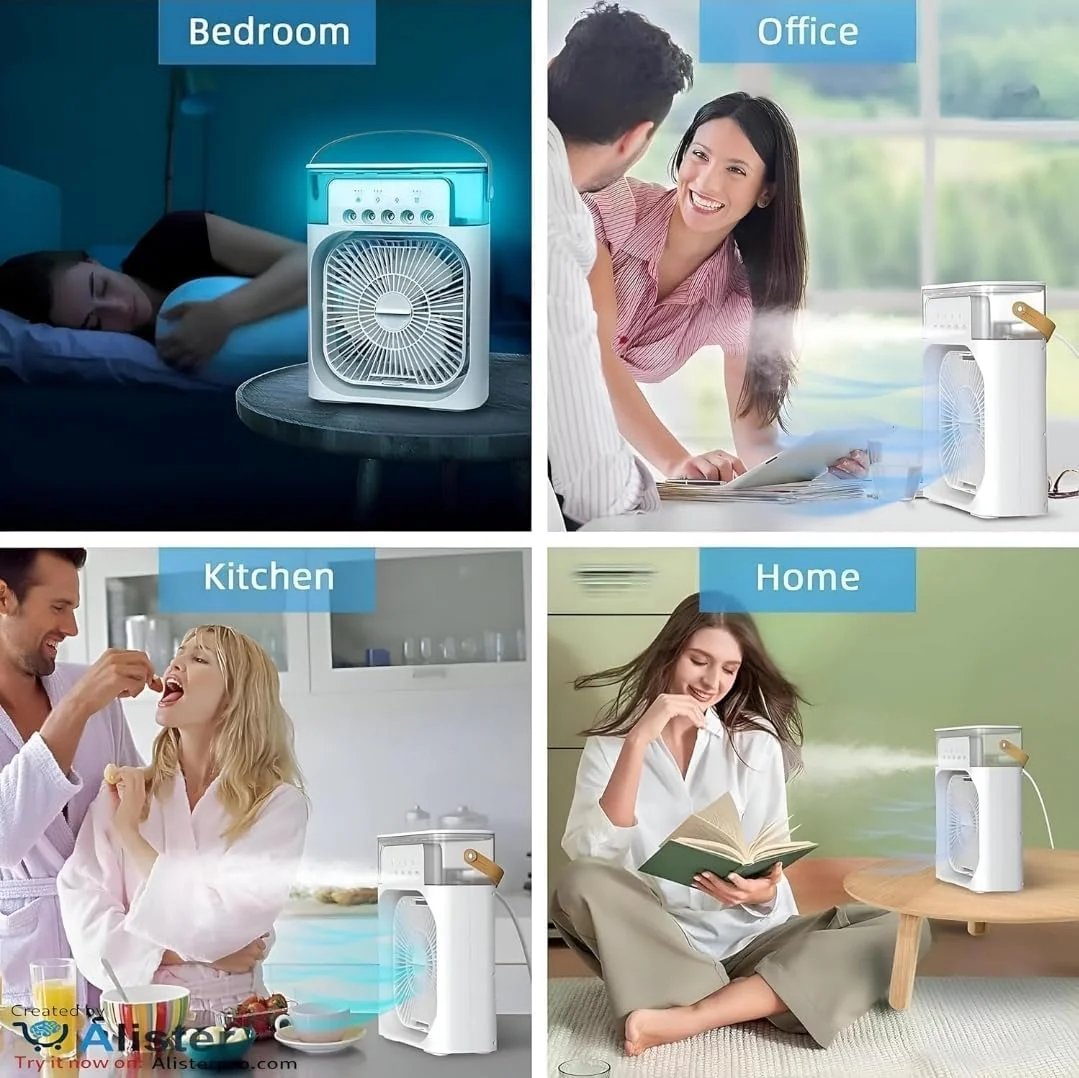 ❄️ 3-in-1 Portable Humidifying Spray Fan | Mini Cooling Fan with Mist Humidifier & LED Light for Home, Office & Travel