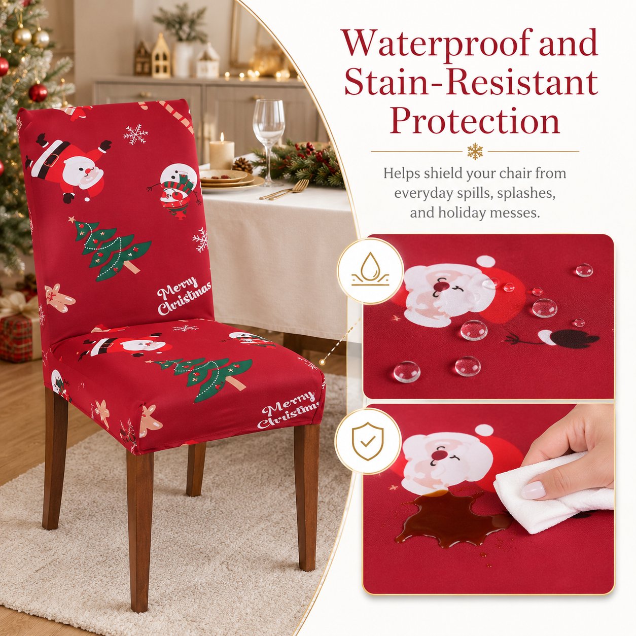 🎅 Christmas Santa Chair Covers – Stretch Dining Chair Slipcovers with Festive Holiday Designs