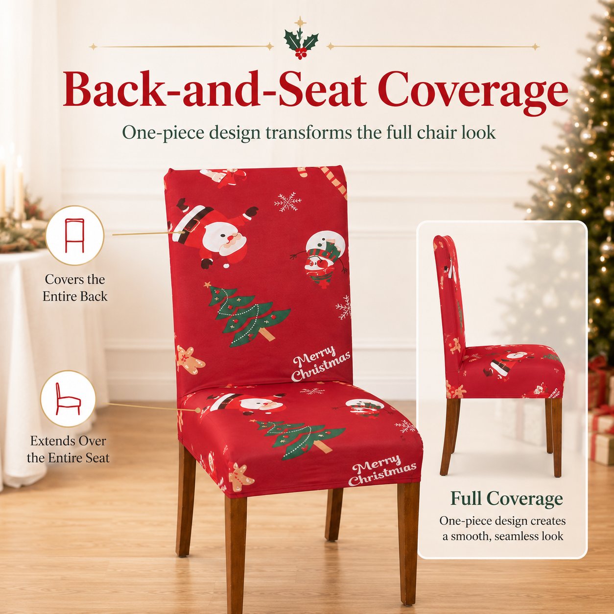 🎅 Christmas Santa Chair Covers – Stretch Dining Chair Slipcovers with Festive Holiday Designs