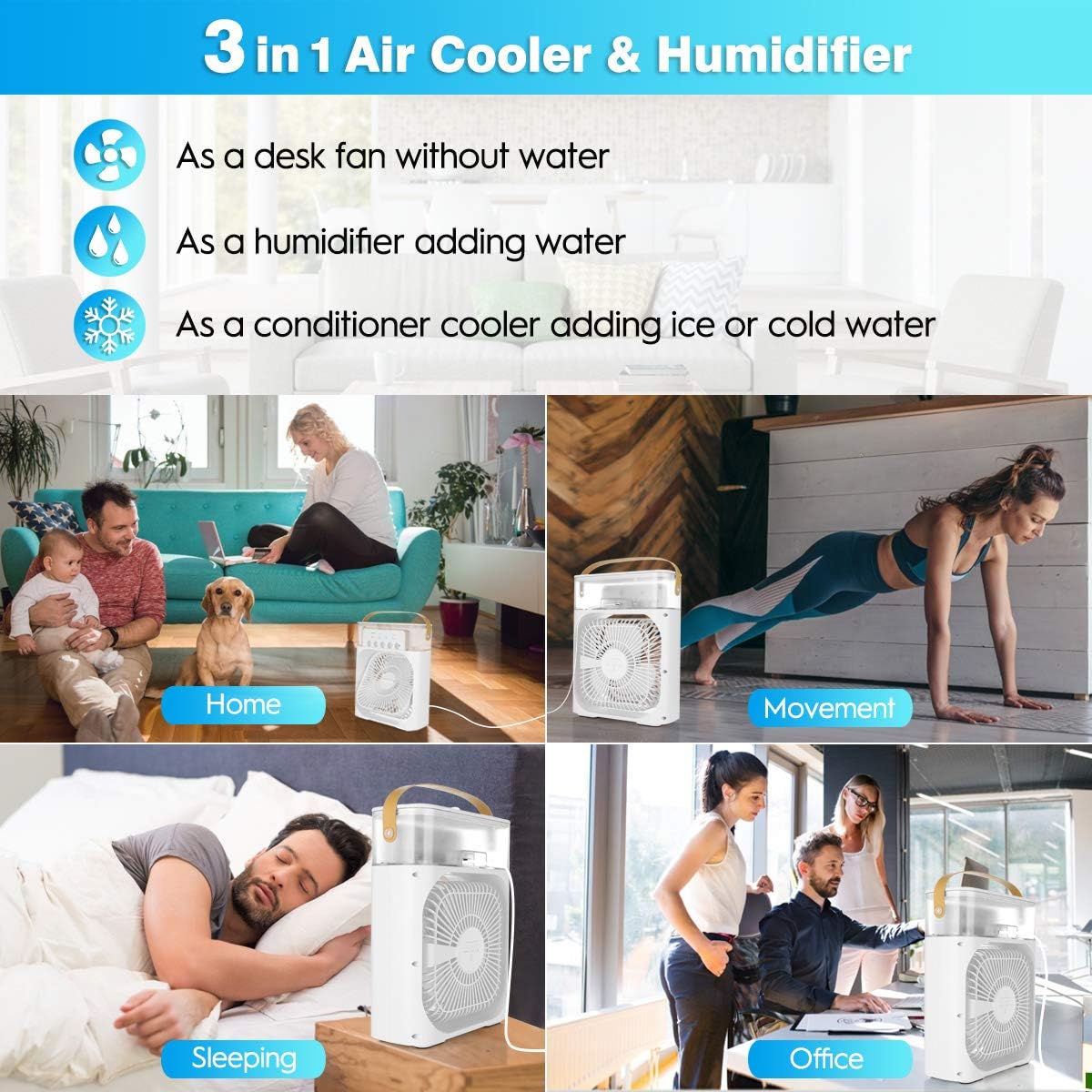 ❄️ 3-in-1 Portable Humidifying Spray Fan | Mini Cooling Fan with Mist Humidifier & LED Light for Home, Office & Travel