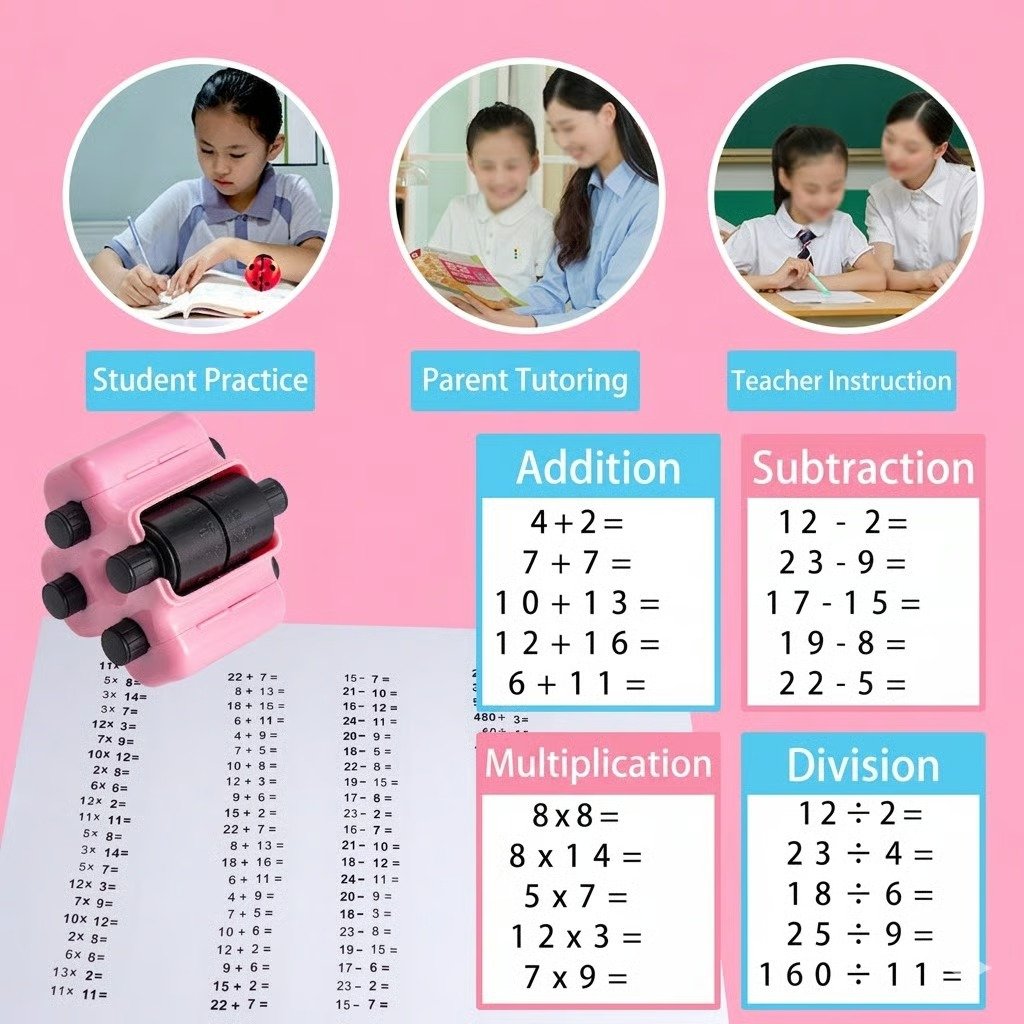 ✏️ 4-in-1 Math Stamp Roller – Make Math Practice Fun & Easy