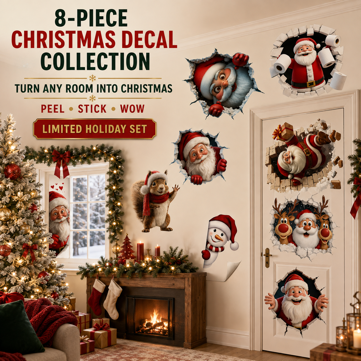 🎅 Santa Claus Wall Decal – Festive Christmas Wall Sticker for Holiday Home Décor