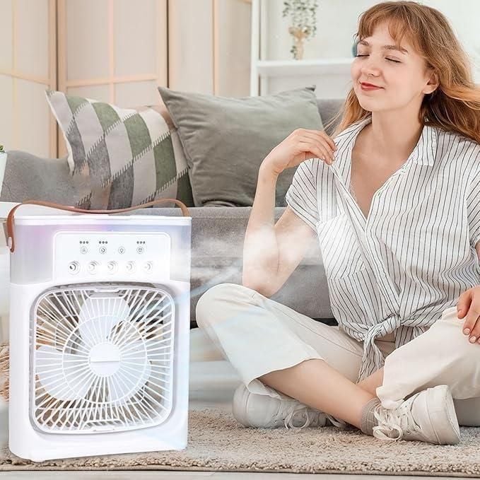 ❄️ 3-in-1 Portable Humidifying Spray Fan | Mini Cooling Fan with Mist Humidifier & LED Light for Home, Office & Travel