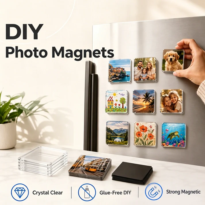 ✨ Clear Acrylic DIY Fridge Magnet Kit – Create Your Own Personalized Photo Magnets