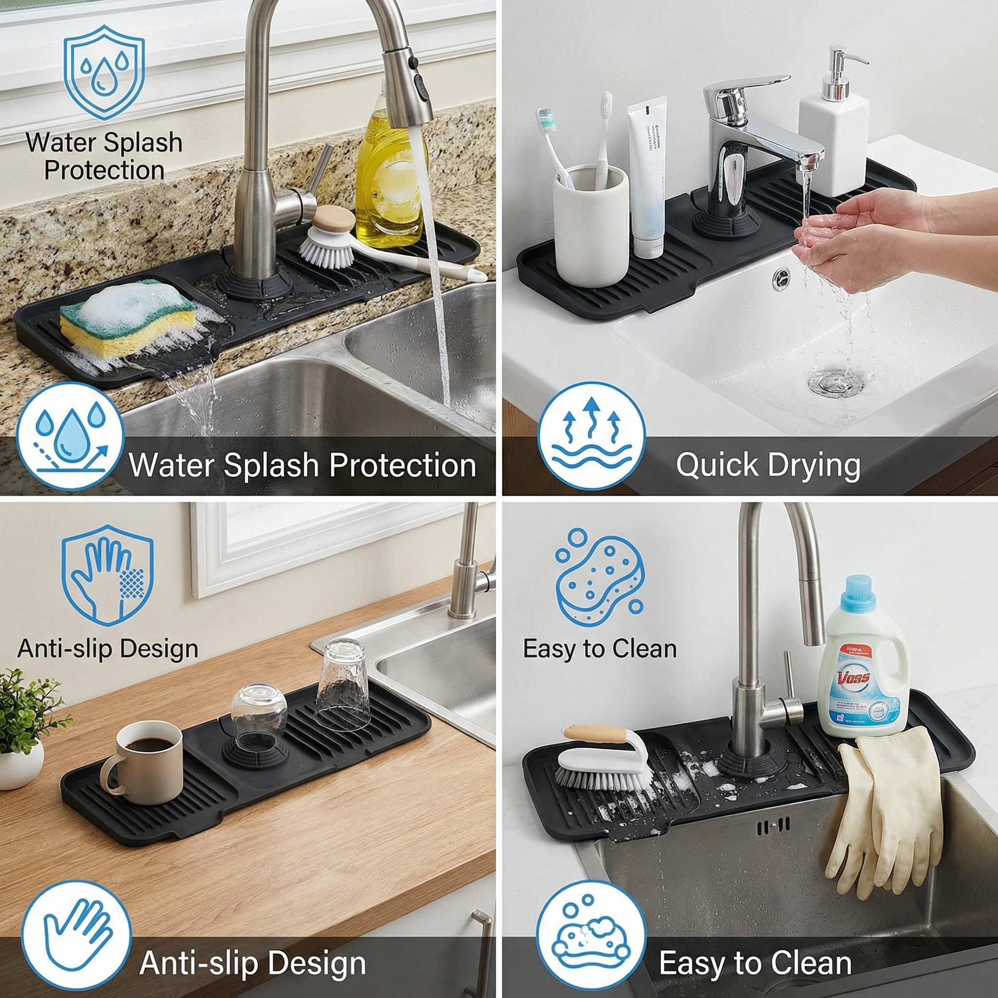 🧼 Silicone Sink Splash Guard & Faucet Mat | Waterproof Kitchen Counter Protector & Water Splash Catcher