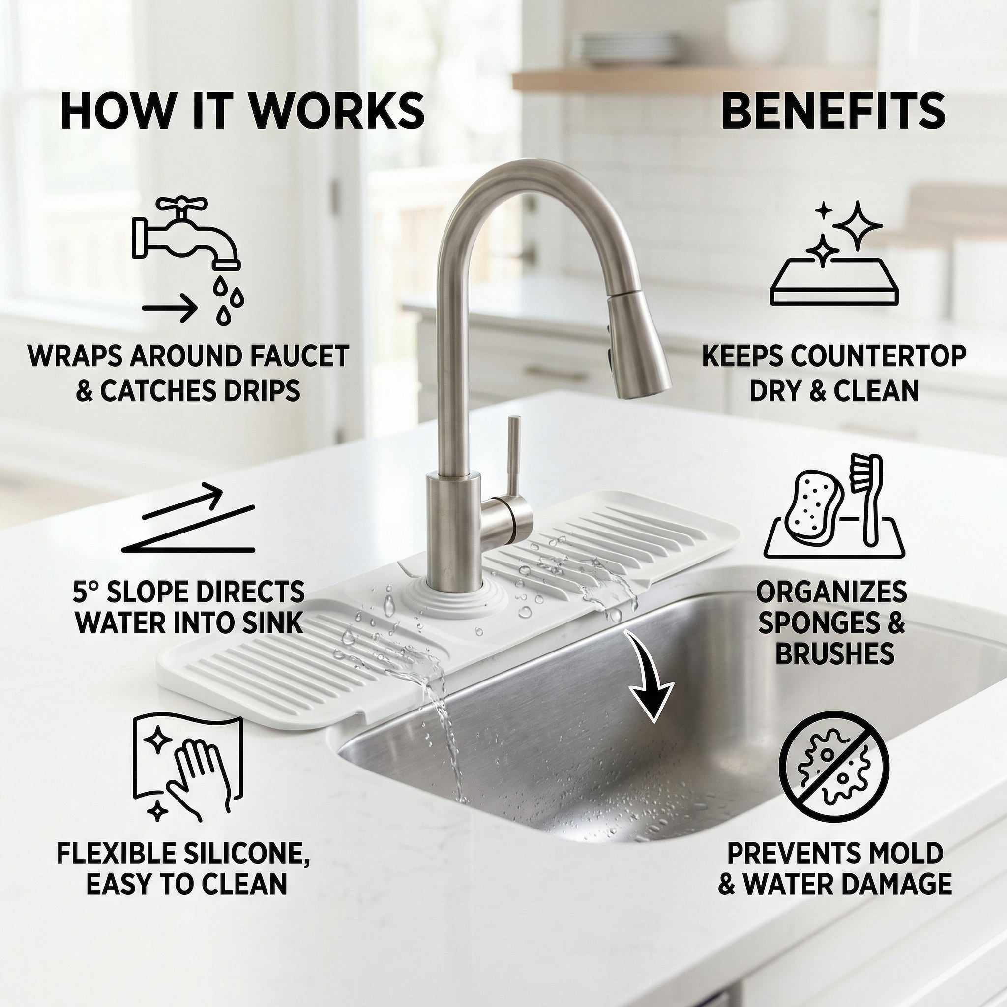 🧼 Silicone Sink Splash Guard & Faucet Mat | Waterproof Kitchen Counter Protector & Water Splash Catcher