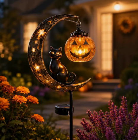 🌙 Solar-Powered Black Cat Garden Stake Light – Create a Magical Halloween Glow in Your Yard