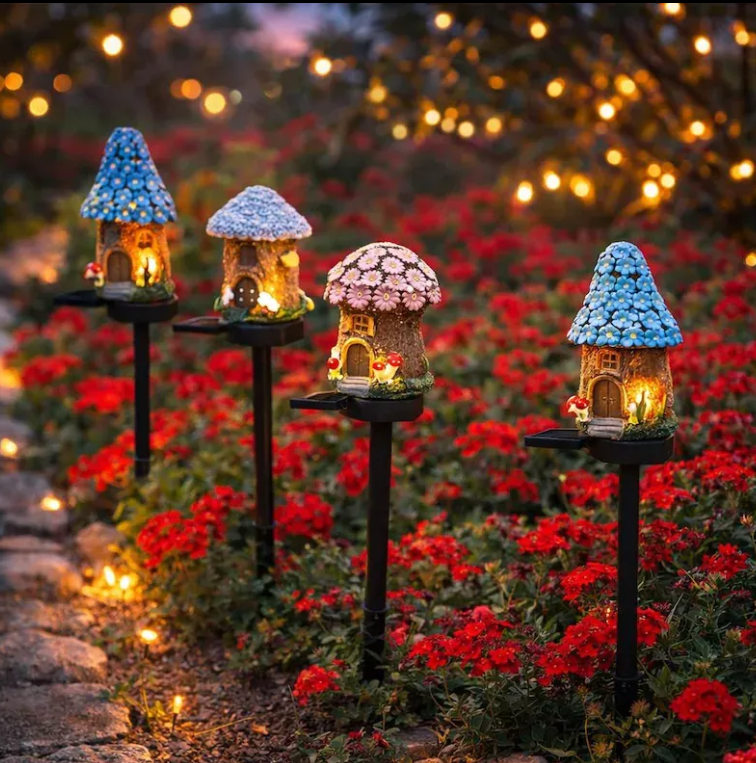 Solar Fairy-Tale Mushroom Cottage Garden Light