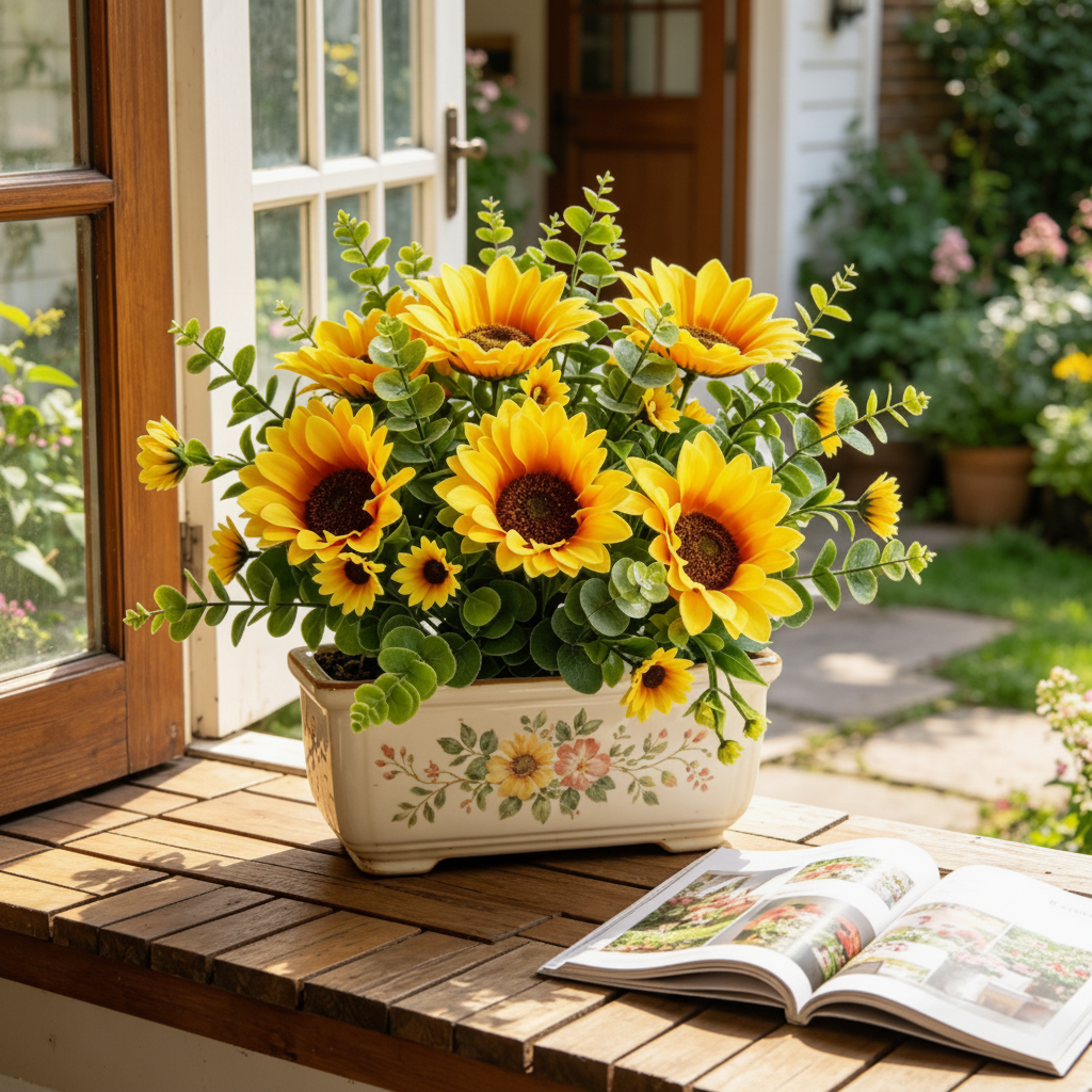 🌻Sunflower & Eucalyptus Artificial Bouquet – Home Decor, Wedding, Wall Hanging
