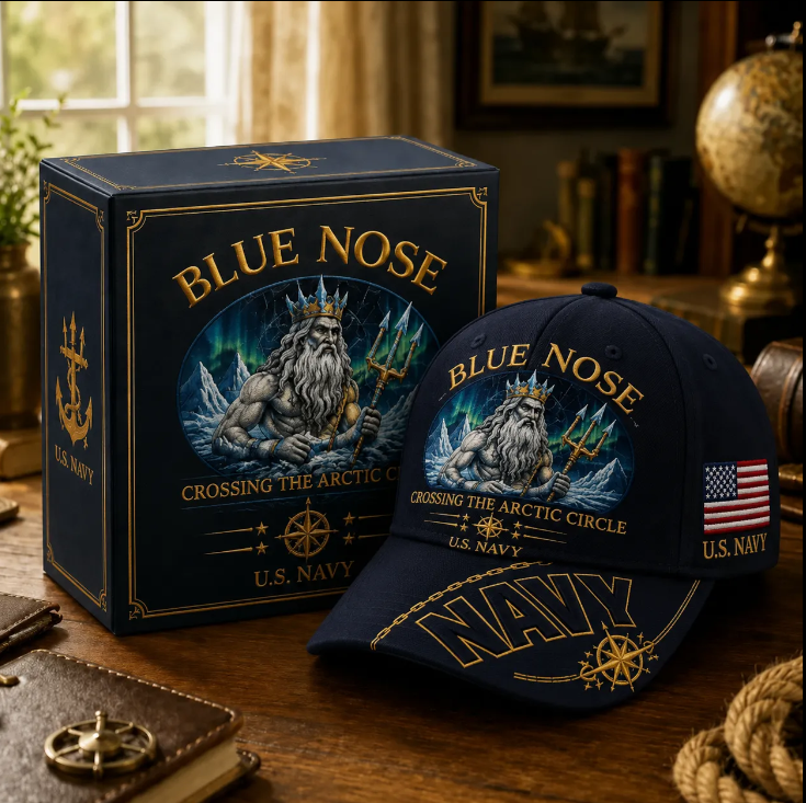100% Handmade🔥BLUE NOSE “Crossing The Arctic Circle” Navy Embroidered Cap (Jake Wilson 𝐇𝐚𝐧𝐝𝐦𝐚𝐝𝐞®) 