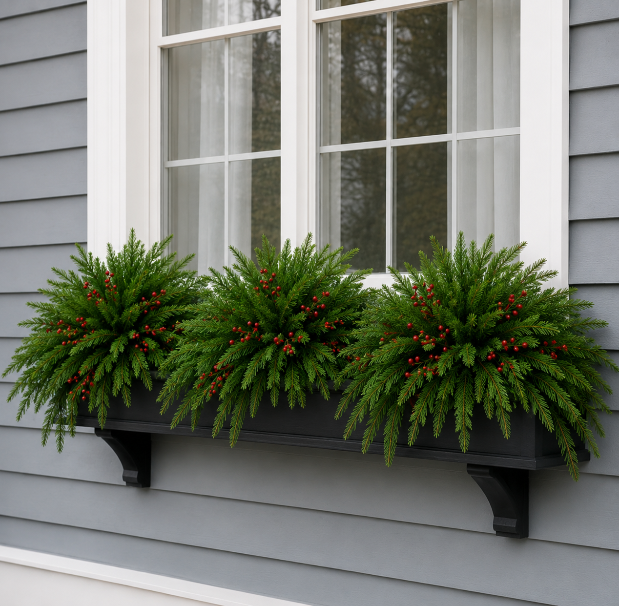 🔥 LAST DAY 50% OFF —🎄Snow-Covered Cedar Branches with Red Berries – Christmas Holiday Decor