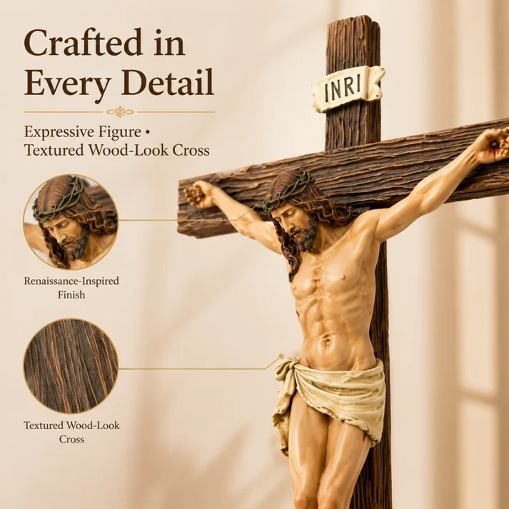 Renaissance Catholic Wall Crucifix 🏡 Resin Jesus Christ Wall Cross