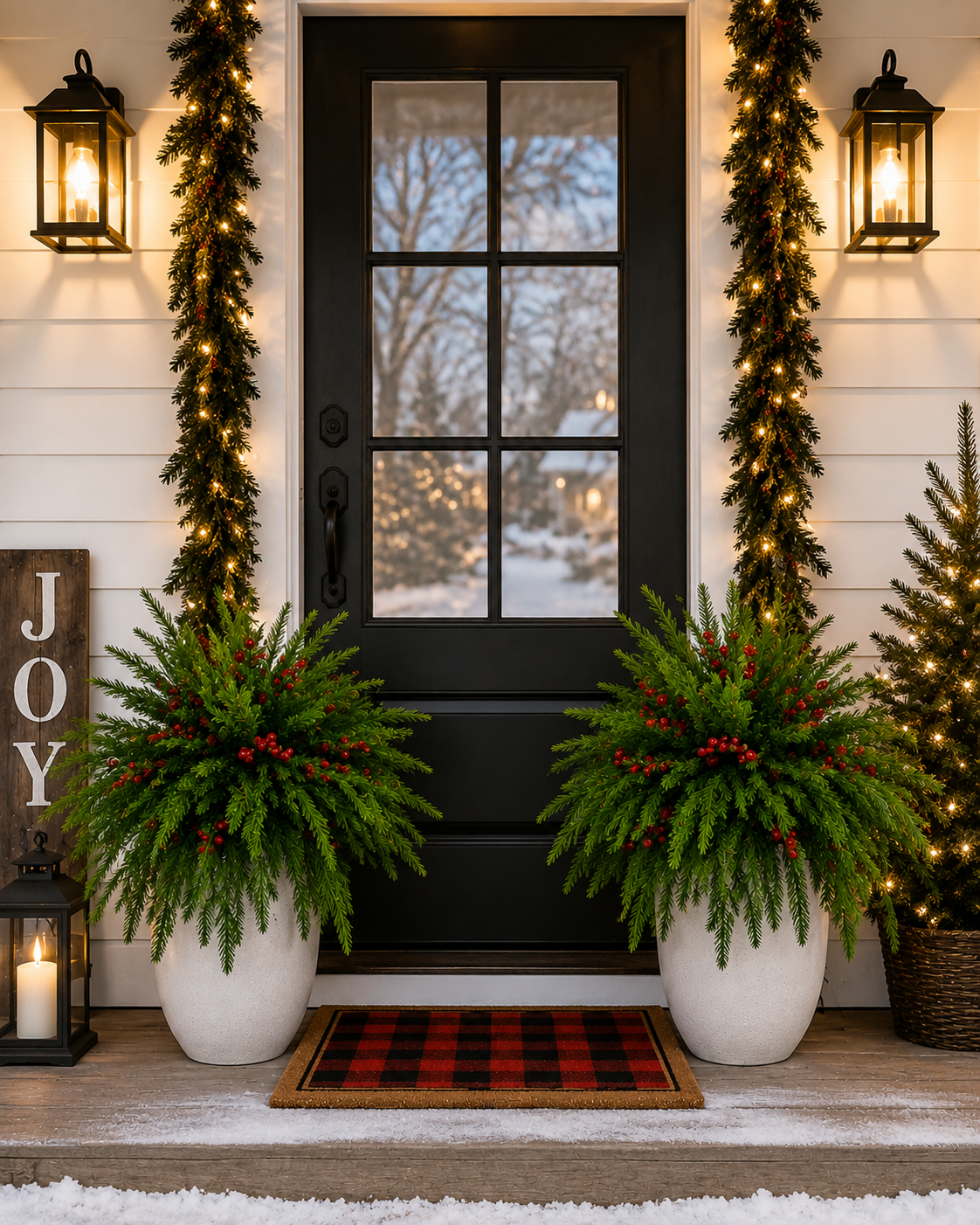 🔥 LAST DAY 50% OFF —🎄Snow-Covered Cedar Branches with Red Berries – Christmas Holiday Decor