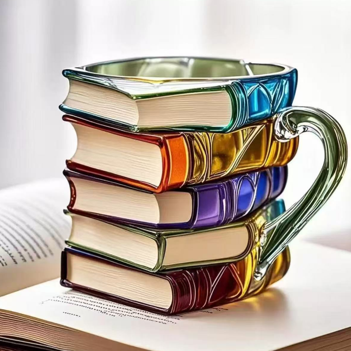 📚 3D Painted Book Mug – Unique Glass Coffee Cup for Readers & Book Lovers🍵