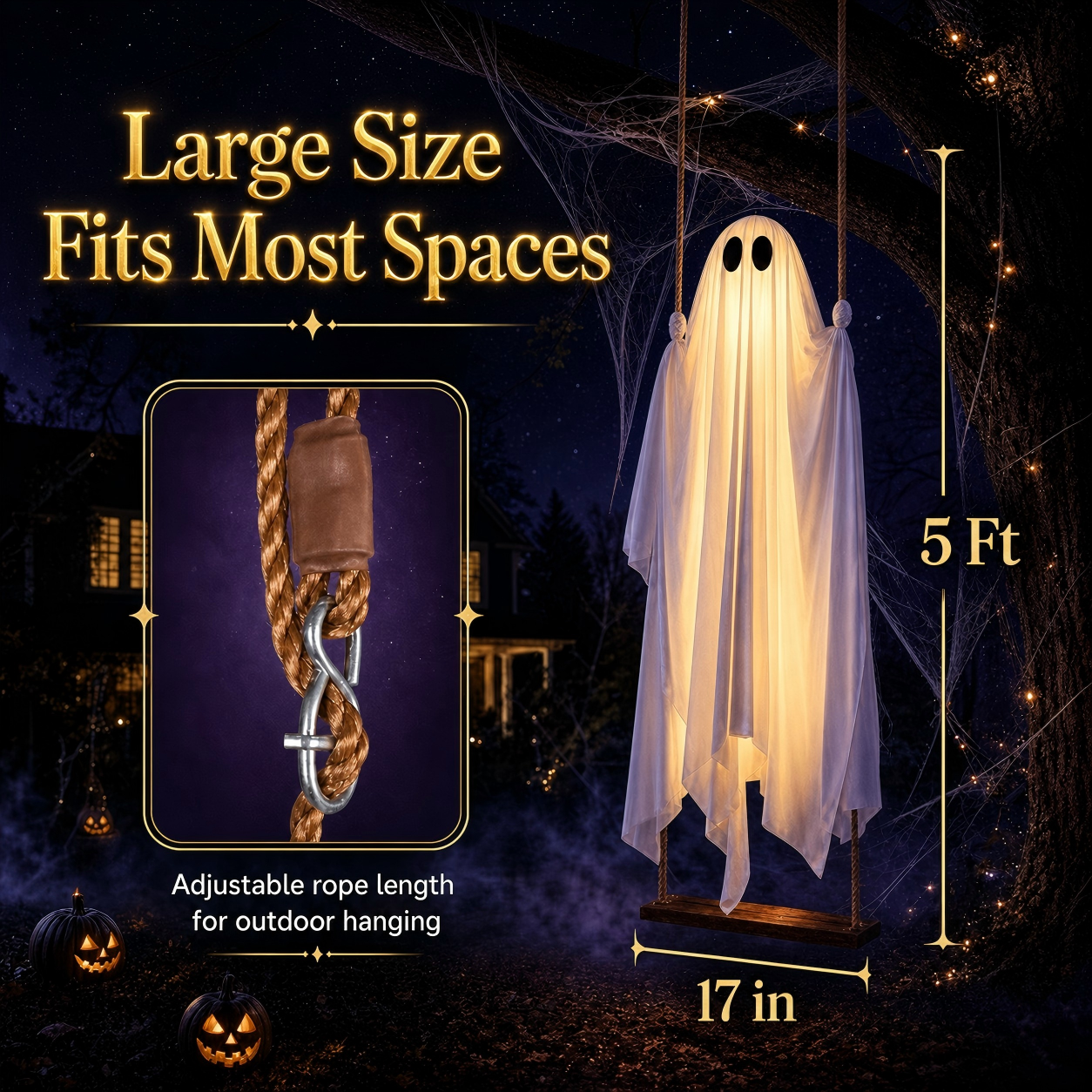 🔥 LAST DAY 60% OFF | 👻 5FT MOODISMO™ LED Spooky Hanging Ghost Porch Decoration