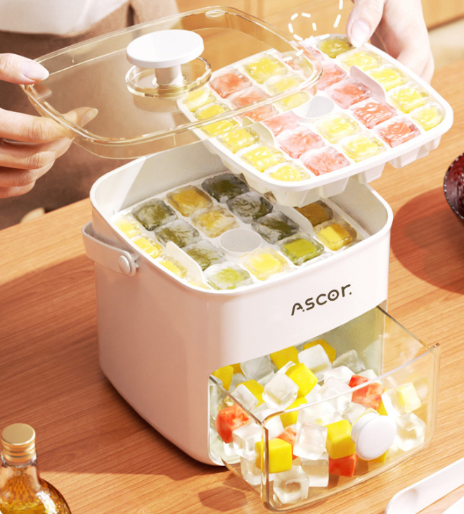 🧊 Make Perfect Mini Ice Cubes in Seconds with the Double-Layer Design! Fits Water Bottles • BPA-Free • Includes Bin & Tongs