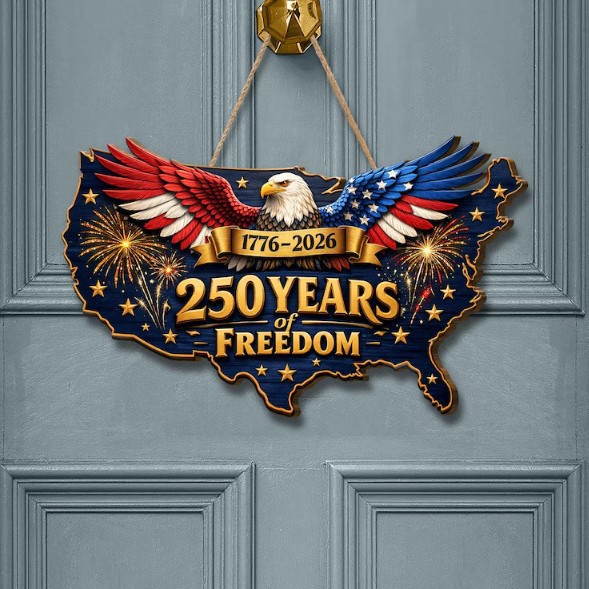 USA 250th Anniversary Patriotic Wreath Door Sign